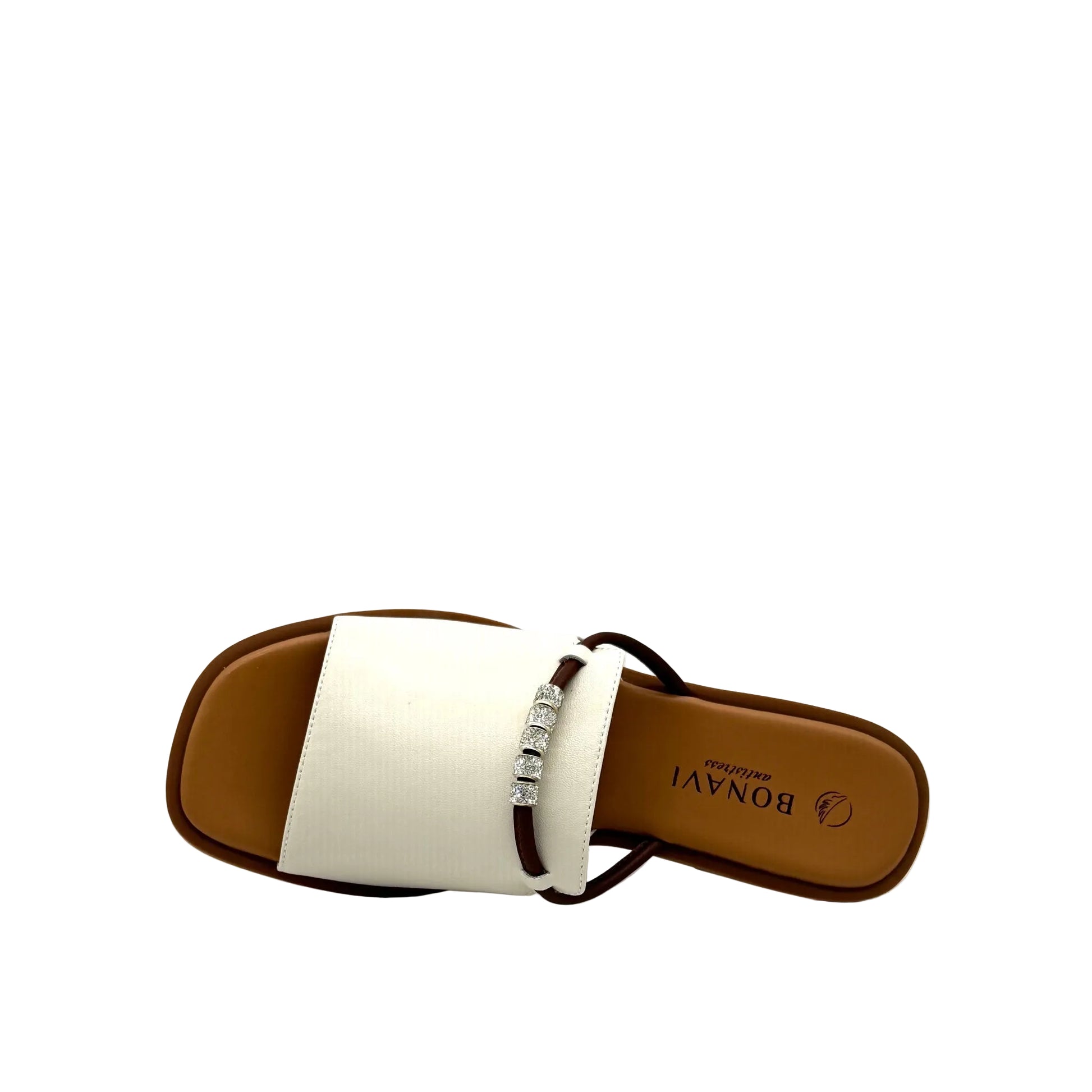 BONAVI Pirgi beige leather slide sandals for women with cushioned footbed and flexible rubber sole