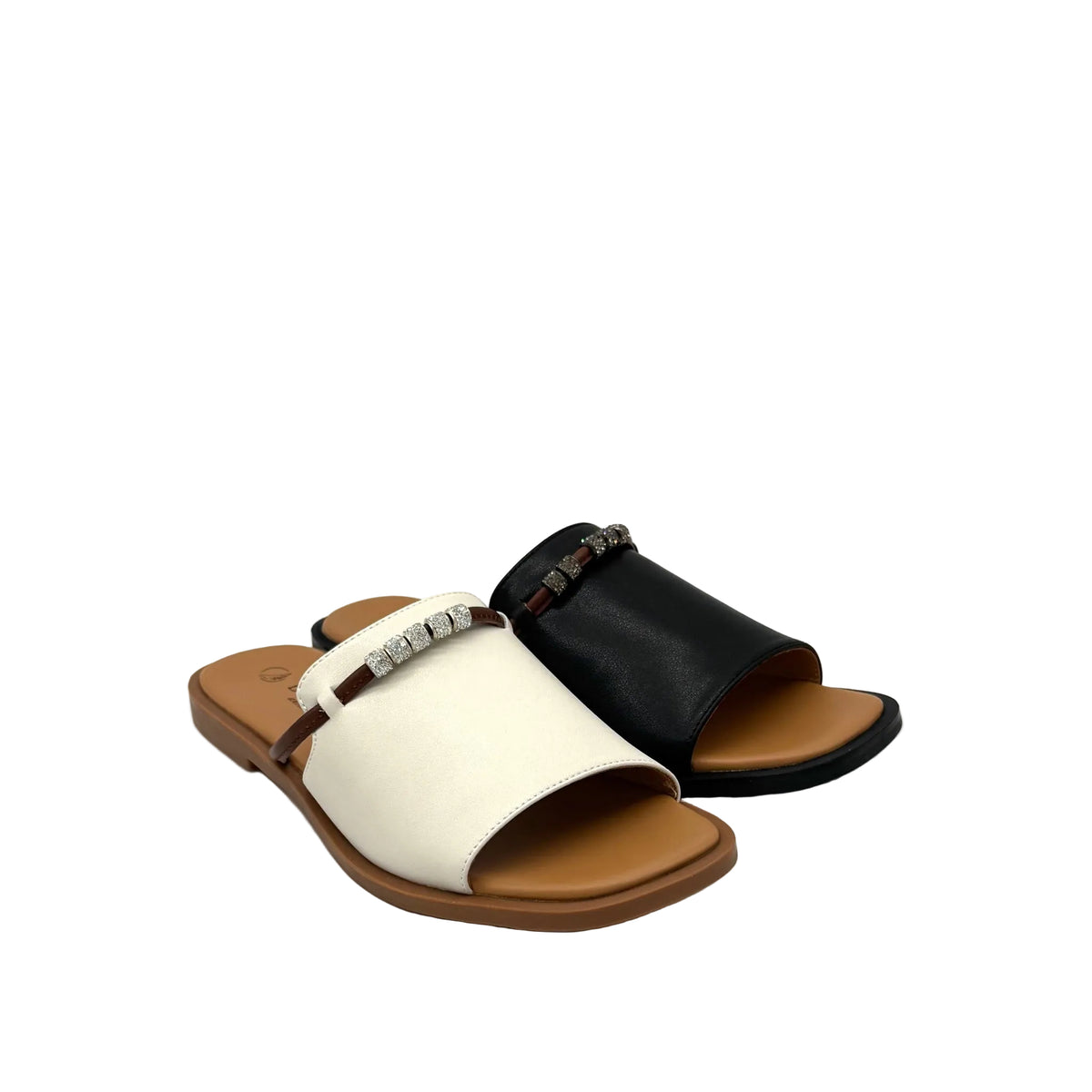 BONAVI Pirgi beige leather slide sandals for women with cushioned footbed and flexible rubber sole