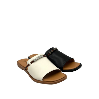 BONAVI Pirgi beige leather slide sandals for women with cushioned footbed and flexible rubber sole
