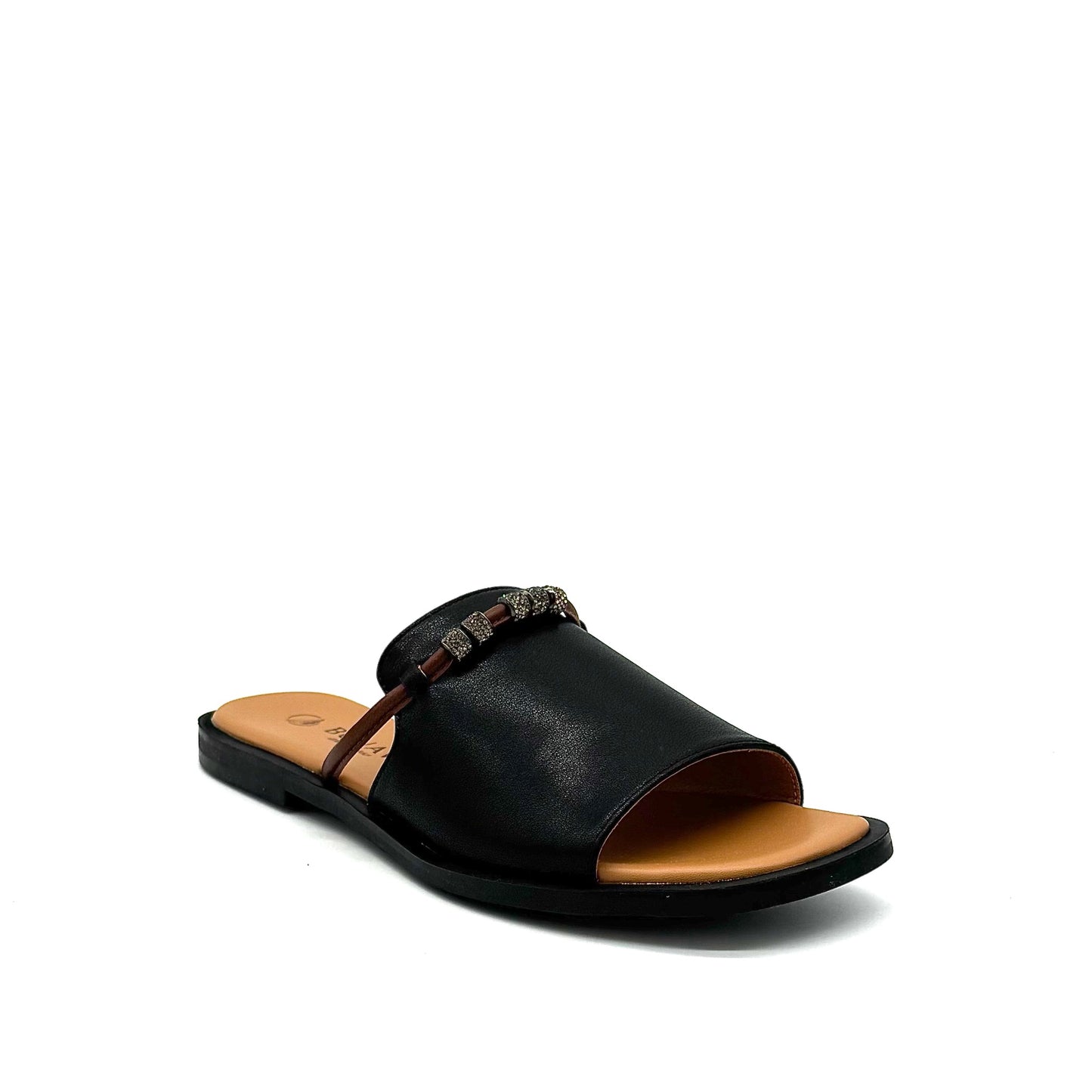 BONAVI Pirgi black leather slide sandals for women with minimal design and cushioned insole