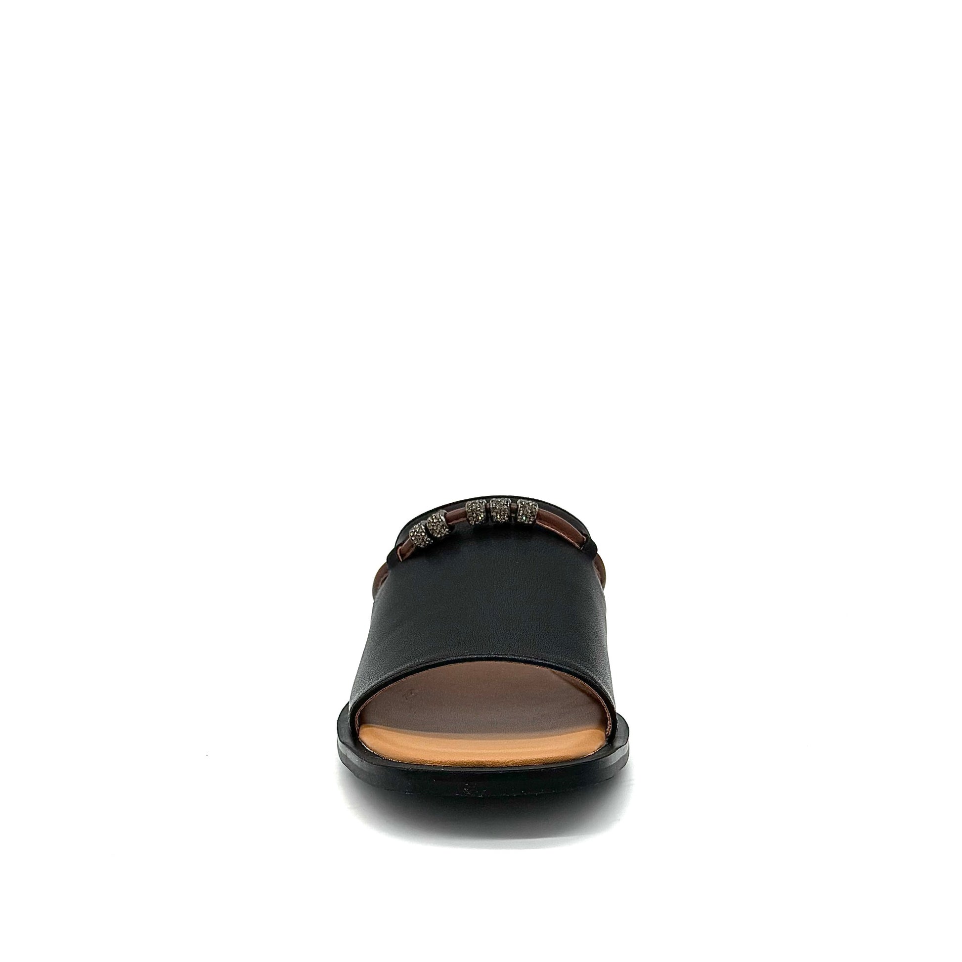 BONAVI Pirgi black leather slide sandals for women with minimal design and cushioned insole
