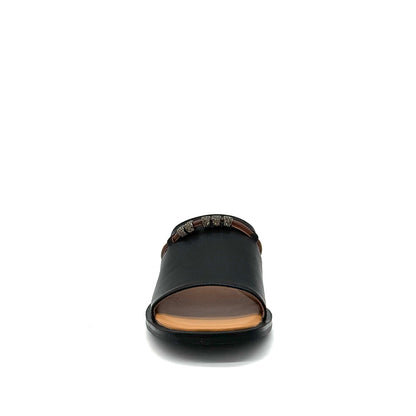 BONAVI Pirgi black leather slide sandals for women with minimal design and cushioned insole