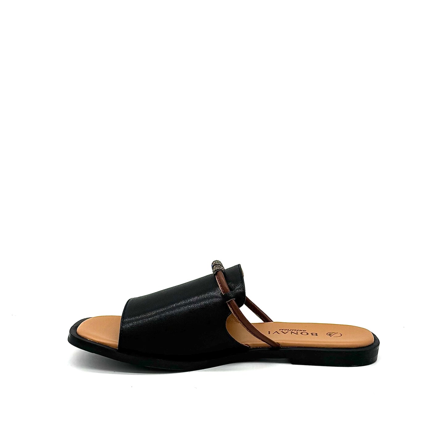 BONAVI Pirgi black leather slide sandals for women with minimal design and cushioned insole
