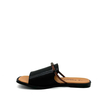 BONAVI Pirgi black leather slide sandals for women with minimal design and cushioned insole