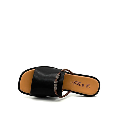BONAVI Pirgi black leather slide sandals for women with minimal design and cushioned insole