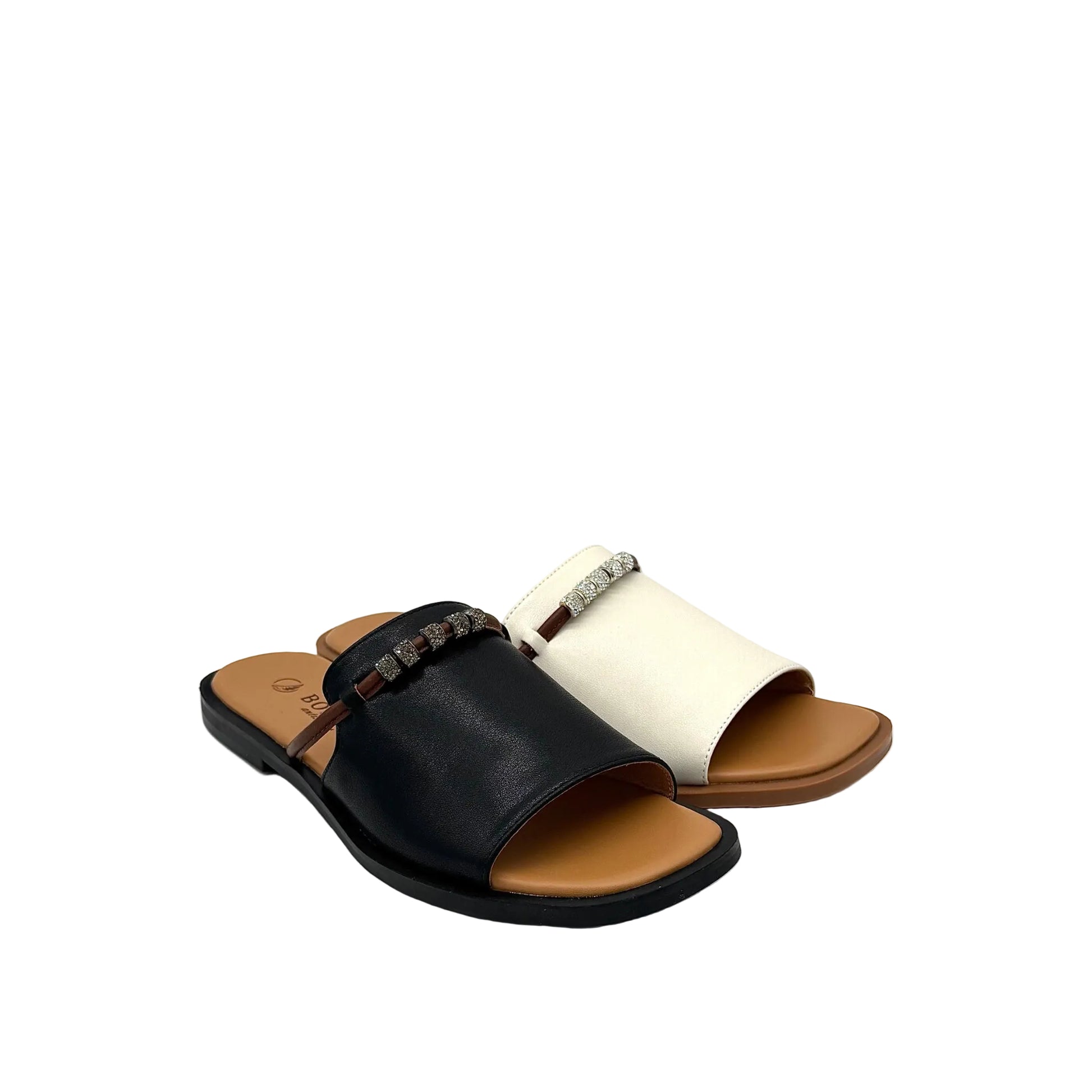 BONAVI Pirgi black leather slide sandals for women with minimal design and cushioned insole