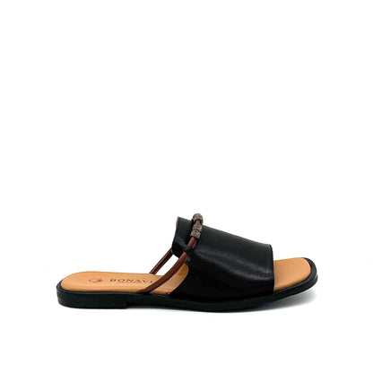 BONAVI Pirgi black leather slide sandals for women with minimal design and cushioned insole