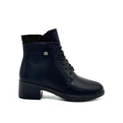 BONAVI Raven genuine leather lace-up boot in black with rhinestone collar detail, side view