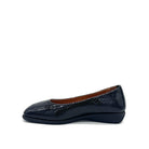 BONAVI Simone genuine leather snake-embossed pointed toe flat in black with low wedge heel