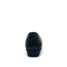 BONAVI Simone genuine leather snake-embossed pointed toe flat in black with low wedge heel