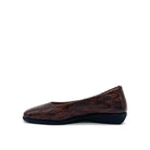 BONAVI Simone genuine leather snake-embossed pointed toe flat in brown with low wedge heel