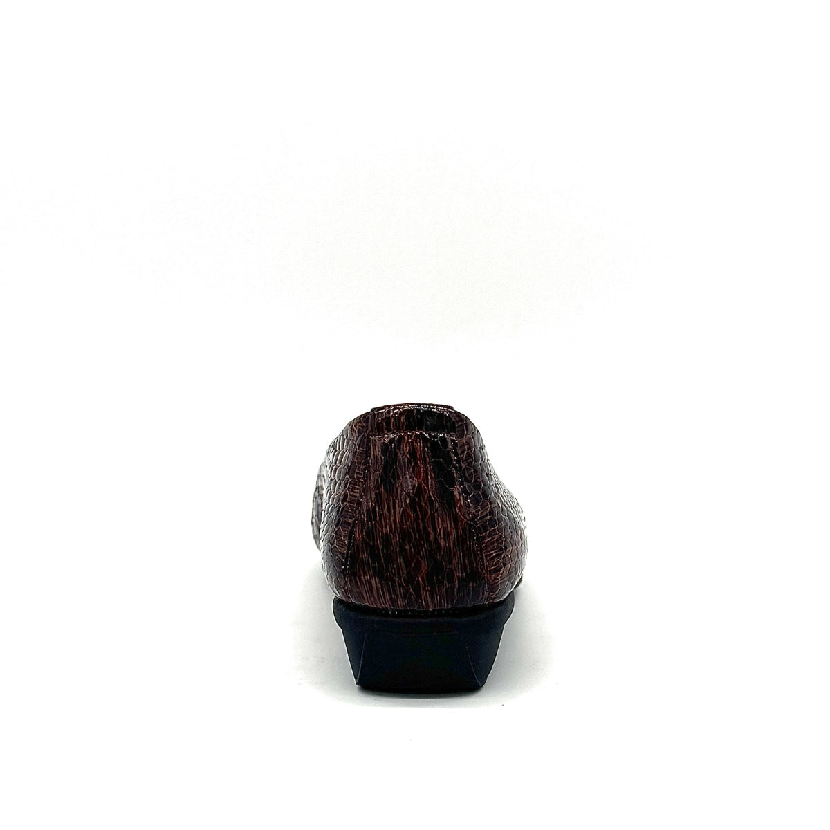 BONAVI Simone genuine leather snake-embossed pointed toe flat in brown with low wedge heel