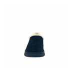 BONAVI Tiffany suede slip-on shoe in black with natural fur trim, elastic side panels and lug sole, front view