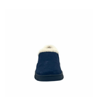 BONAVI Tiffany suede slip-on shoe in navy with natural fur trim, elastic side panels and lug sole, front view