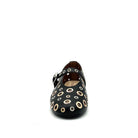 BONAVI Tinos leather ballet flats for women with studded eyelet design and Mary Jane strap in black and beige