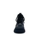 BONAVI Wren genuine leather combat boot in matte black with lace-up front and reinforced rubber toe guard, front view