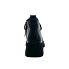 BONAVI Wren genuine leather combat boot in matte black with pull tab and block heel, rear view