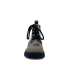 BONAVI Wren genuine leather combat boot in taupe patent with lace-up front and reinforced rubber toe guard, front view