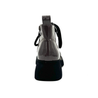 BONAVI Wren genuine leather combat boot in taupe patent with pull tab and block heel, rear view