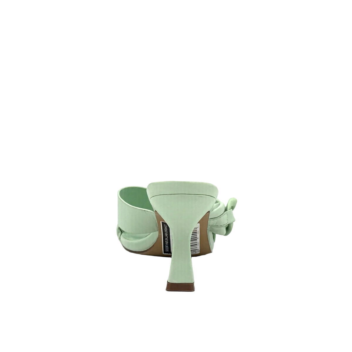 Mint: EXE 0234-22 chain-link strap heeled slide sandal in mint with sculptural flared heel and square toe, side view