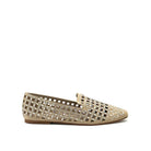 EXE 0285-1483 crystal-embellished caged loafer flat in black with rhinestone lattice cutout upper