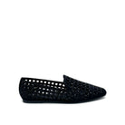 EXE 0285-1483 crystal-embellished caged loafer flat in black with rhinestone lattice cutout upper