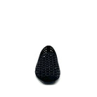 EXE 0285-1483 crystal-embellished caged loafer flat in black with rhinestone lattice cutout upper