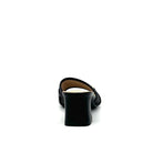 Black: EXE 333-15 woven horsebit block heel slide sandal in black with gold-tone hardware and square toe, side view