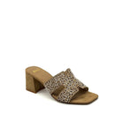 EXE 6237-20 crystal-embellished cutout block heel slide sandal in beige with allover rhinestone starburst pattern