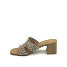 EXE 6237-20 crystal-embellished cutout block heel slide sandal in beige with allover rhinestone starburst pattern