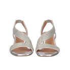EXE Anny 428 silver rhinestone sandals for women with block heel and stretch straps