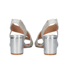 EXE Anny 428 silver rhinestone sandals for women with block heel and stretch straps