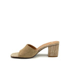 EXE Anny-833 block heel mule sandal in beige with woven textured toe panel and matching block heel