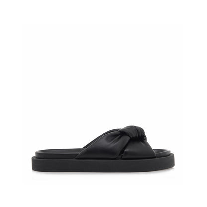 Black: EXE Artemis-940 puffy twist knot slide sandal with black flatform sole