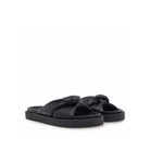 Black: EXE Artemis-940 puffy twist knot slide sandal with black flatform sole