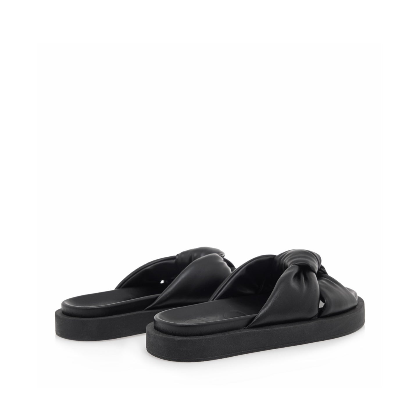 Black: EXE Artemis-940 puffy twist knot slide sandal with black flatform sole