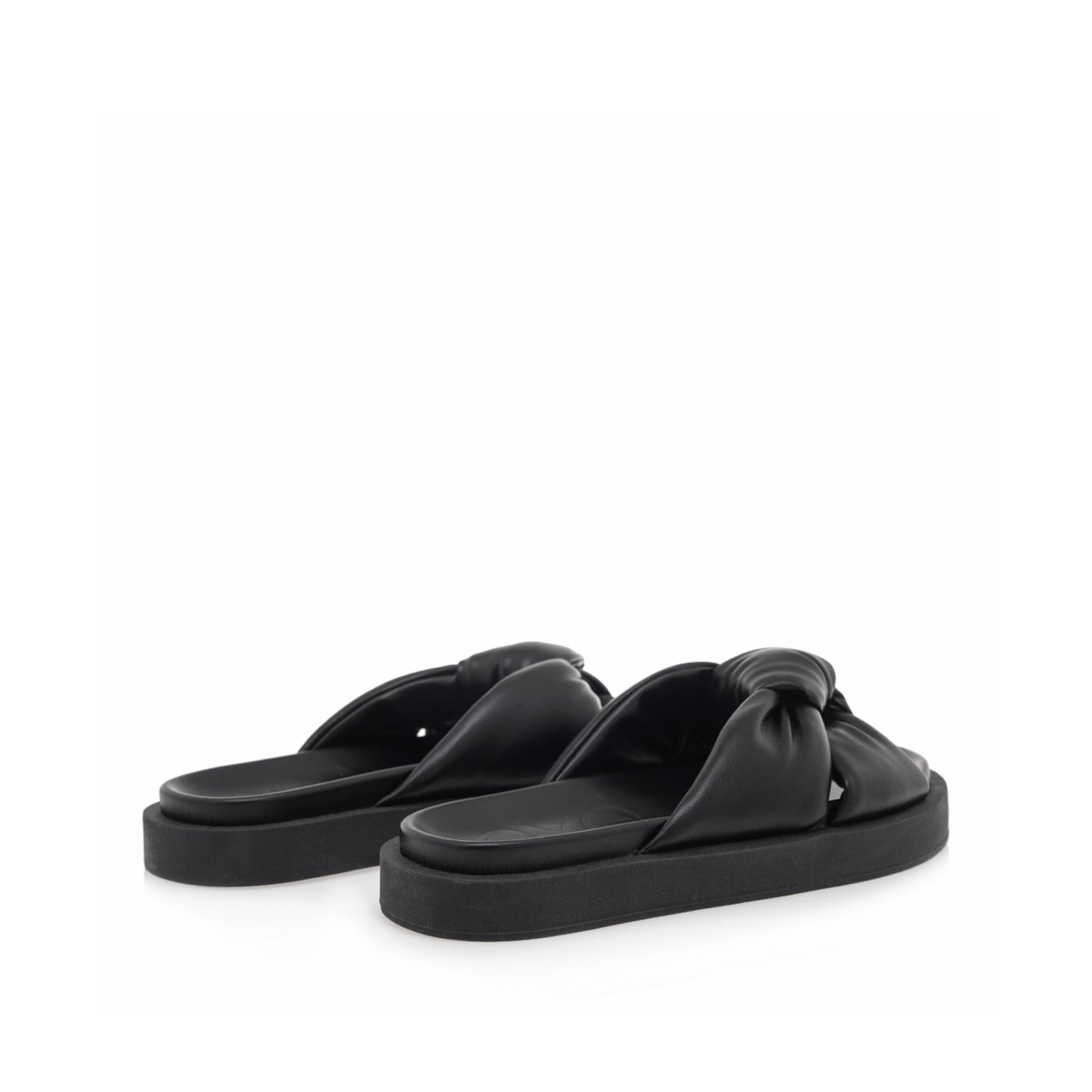 Black: EXE Artemis-940 puffy twist knot slide sandal with black flatform sole
