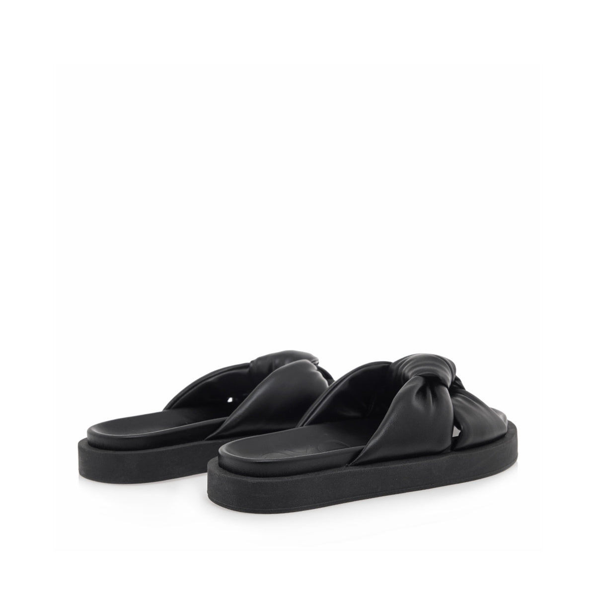 Black: EXE Artemis-940 puffy twist knot slide sandal with black flatform sole