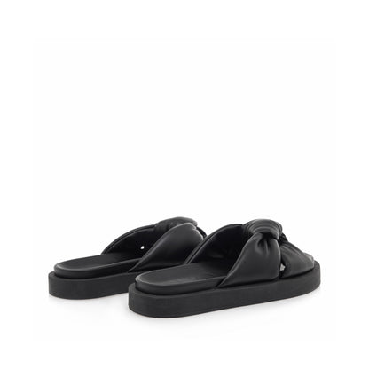 Black: EXE Artemis-940 puffy twist knot slide sandal with black flatform sole