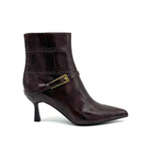 EXE Cala-313 croc-embossed ankle boot in brown, outside profile with gold-tone buckle