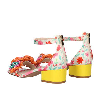 EXE Capri 400 white floral block heel sandals for women with low heel and colorful flower embellishment