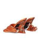 Orange: EXE Crystal-706 orange lace-up sandal with sculptural clear lucite heel and wrap ankle ties