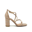 Gold Glitter: EXE Helen-690 strappy cross-strap block heel sandal in Gold glitter with gold-tone hardware
