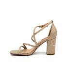 Gold Glitter: EXE Helen-690 strappy cross-strap block heel sandal in Gold glitter with gold-tone hardware