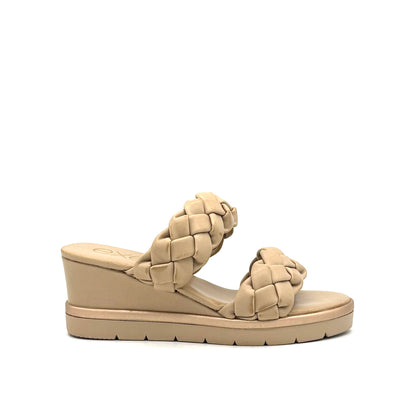 Beige: EXE Ipanema-922 double braided strap wedge slide sandal in beige