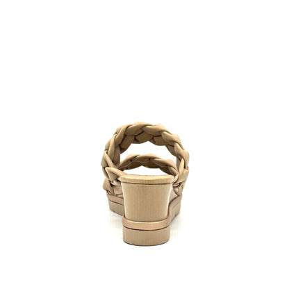 Beige: EXE Ipanema-922 double braided strap wedge slide sandal in beige