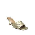 Gold: EXE Jennifer-566 quilted slide mule in gold with square toe and sculptural low heel