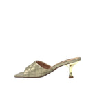 Gold: EXE Jennifer-566 quilted slide mule in gold with square toe and sculptural low heel