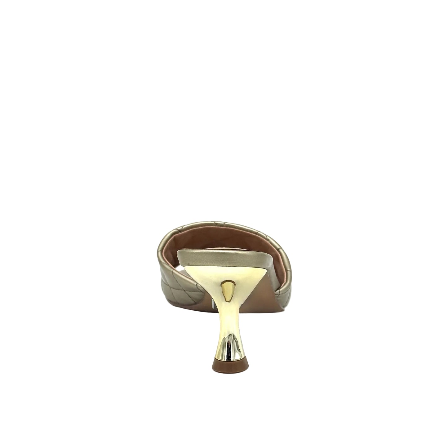 Gold: EXE Jennifer-566 quilted slide mule in gold with square toe and sculptural low heel