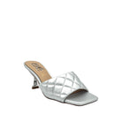 Silver: EXE Jennifer-566 quilted slide mule in silver with square toe and sculptural low heel